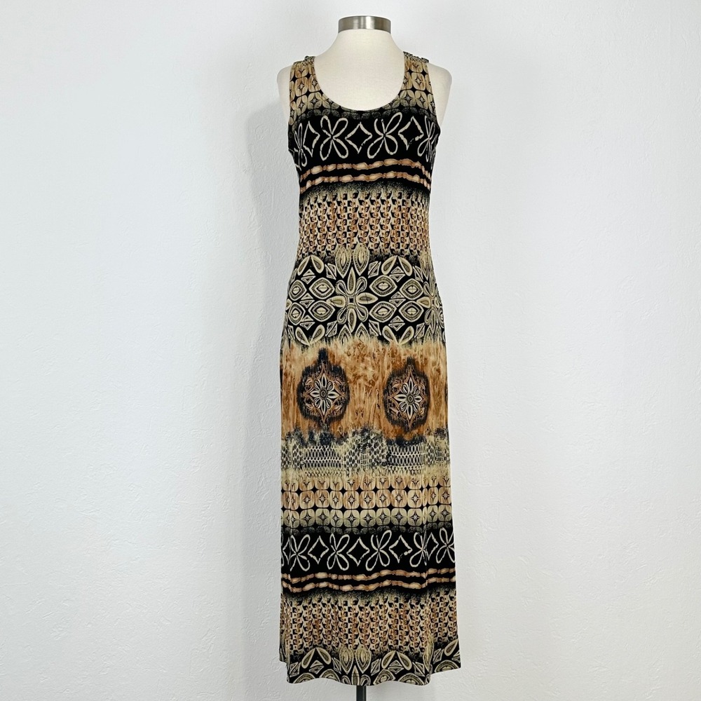 Coldwater Creek Boho Western Maxi Dress Sz Medium Stretch Slinky Sleeveless